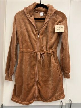 Rene Ricci Cozy Faux Fur Fuzzy Zip-Front Fleece Long Coat Blanket Jacket NWT S